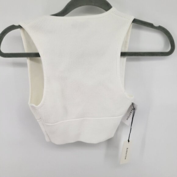 Aritzia Babaton Scult Knit Deep V White Sleeveless Fitted Crop Tank Top - Picture 10 of 14